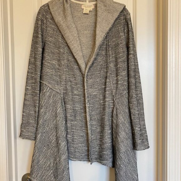 Max Studio Weekend 100% Cotton Hooded Open Cardigan Asymmetrical Black White S - Picture 1 of 16